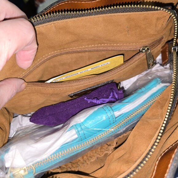 Patricia Nash Italian Leather Watercolor Butterfly Curry Tote & Fossil Wallet - Picture 13 of 16